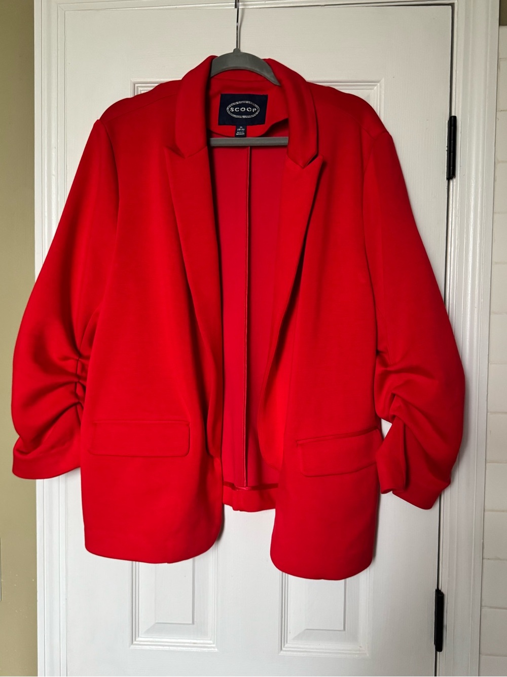 Scoop Red Scuba Knit Open-Front Women's Blazer